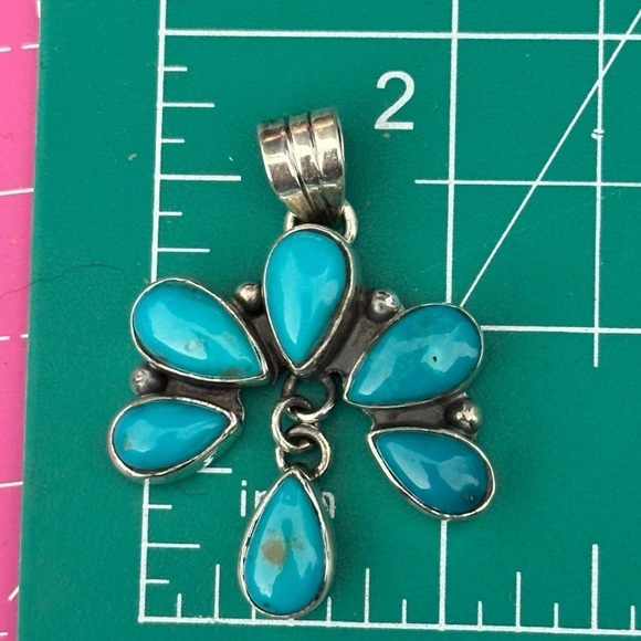Kingman turquoise dangle Naja southwestern sterling silver pendant - Picture 5 of 5